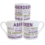 A stack of three Aberdeen fine china mugs, against a white background