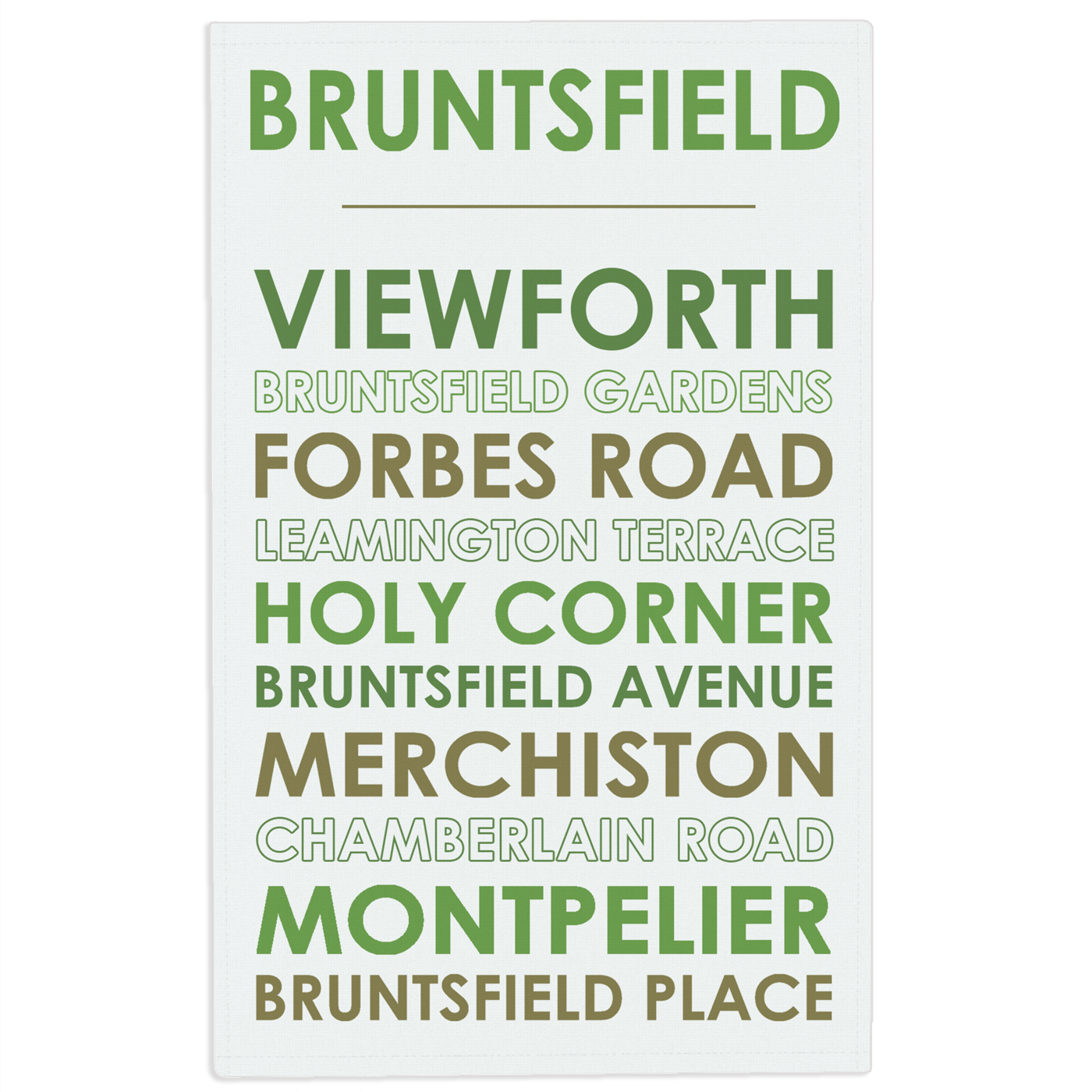 Bruntsfield tea towel on white background