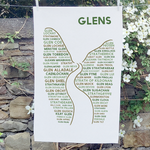 Glens tea towel on an outdoor washing line