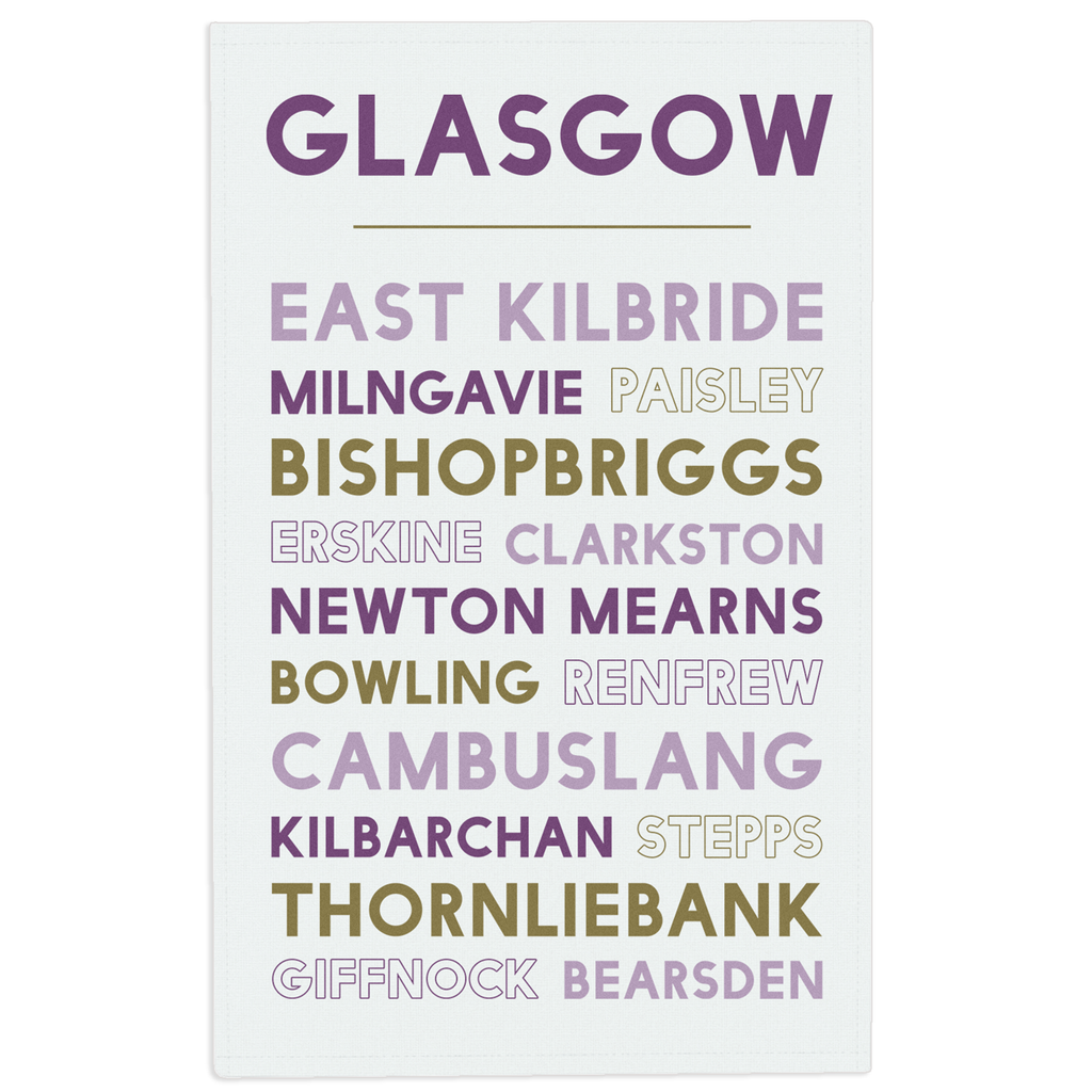 Greater Glasgow tea towel on a white background