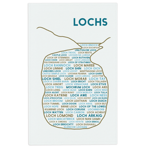 Lochs tea towel on a plain white background