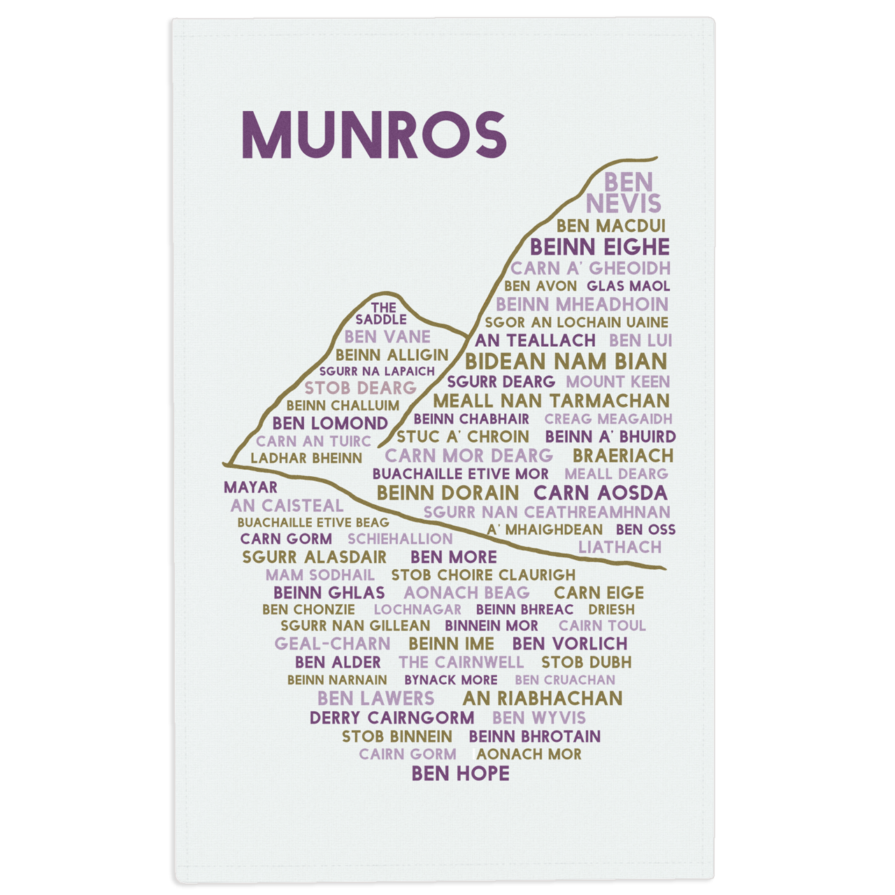 Munros tea towel on a plain white background