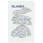 Scottish islands tea towel on a plain white background